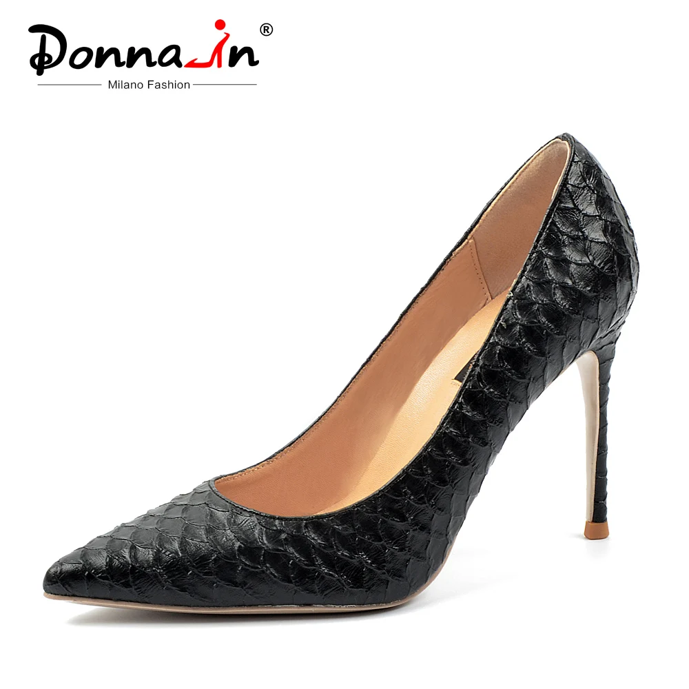 

Donna-in Pumps Women Shoes High Heels 10cm Stilettos Ladies Pump Black Thin High Heels Fish Pattern Sexy Fashion Female Big Size