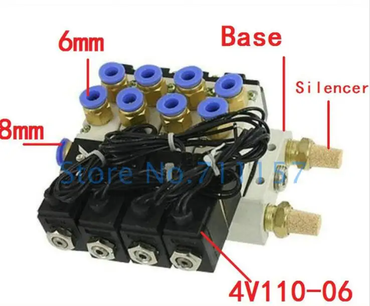 Мульти опция 4V110-06 электромагнитный клапан блок с глушителем монтажный базовый коллектор DC 12v 24v AC 110v 220v 2 10 Way - Цвет: 4 way type A