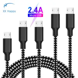 XX Happy 2.4A Micro USB кабель 1 м 2 m 3 м Быстро синхронизации данных зарядный кабель для samsung huawei xiaomi