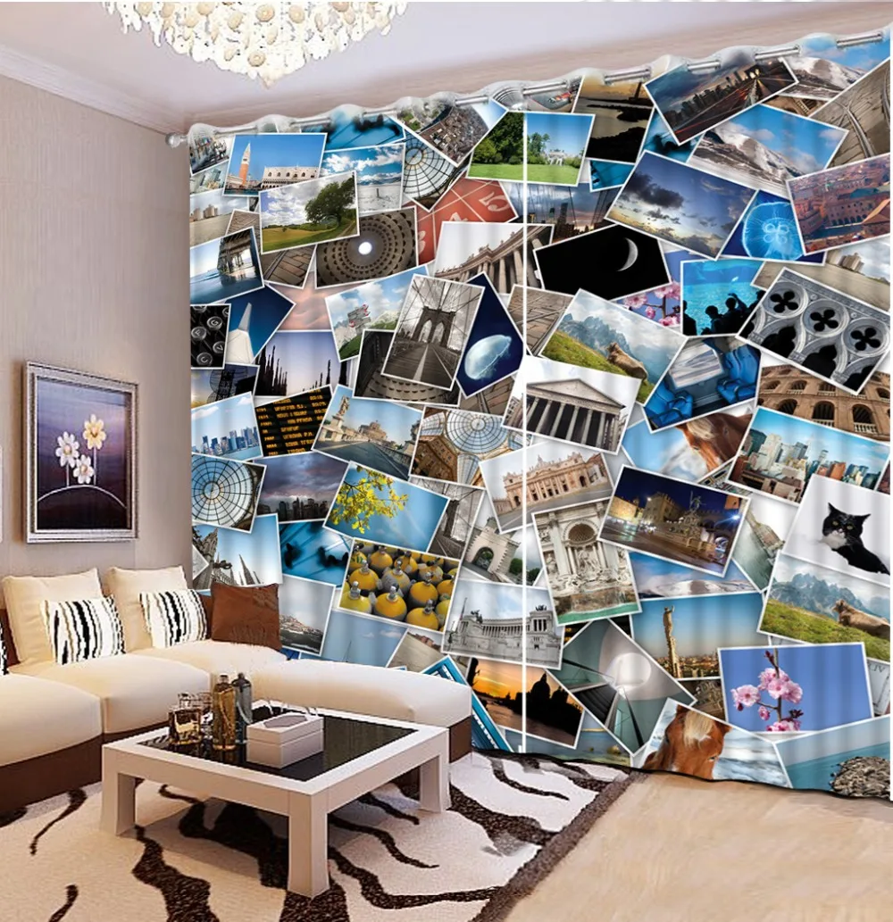 

2017 Modern Creative Photo wall 3D Curtains Window Curtain Living Room Bedding room Hotel Deapes Cortinas Para