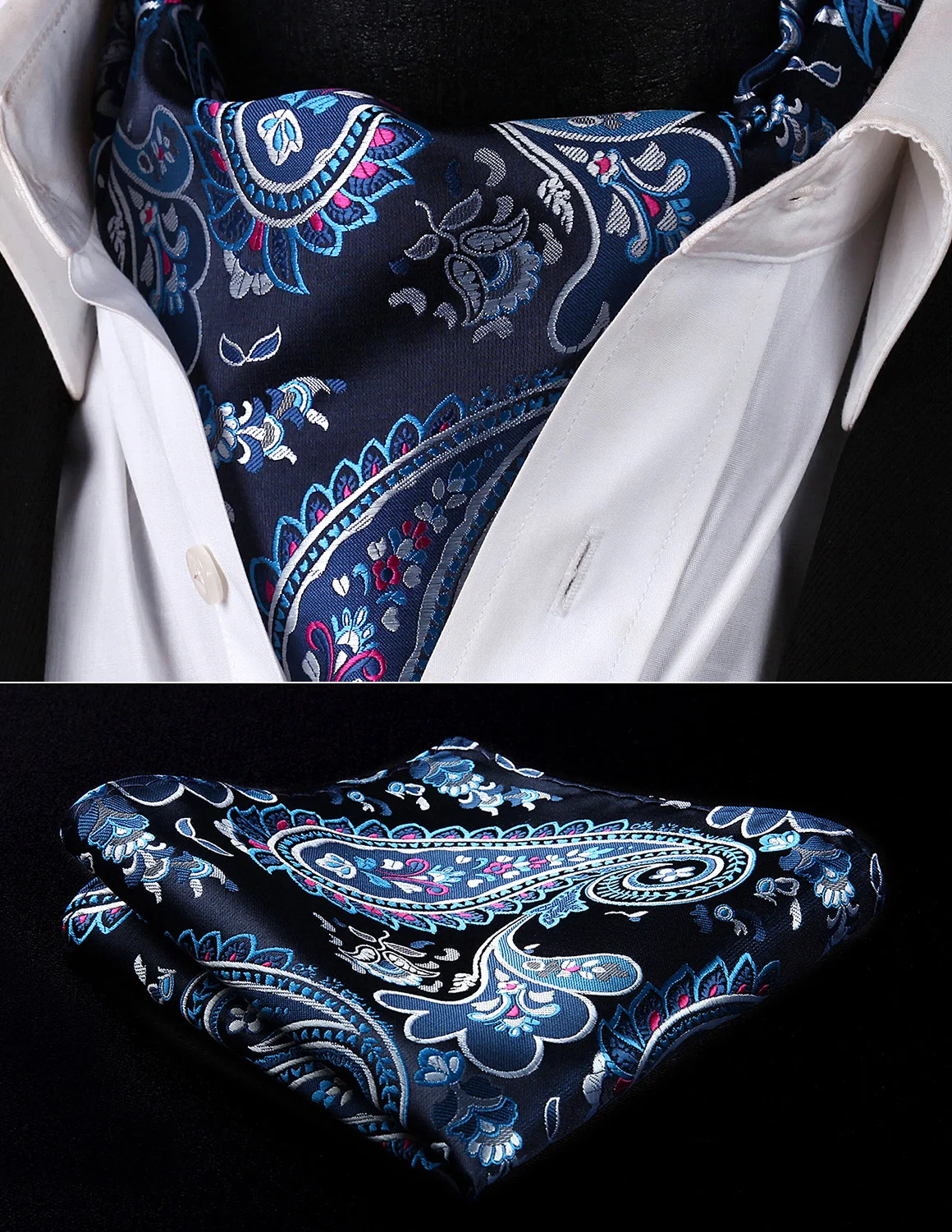 Party Classic Pocket Square Wedding RP928VS Navy Blue Pink Paisley Men