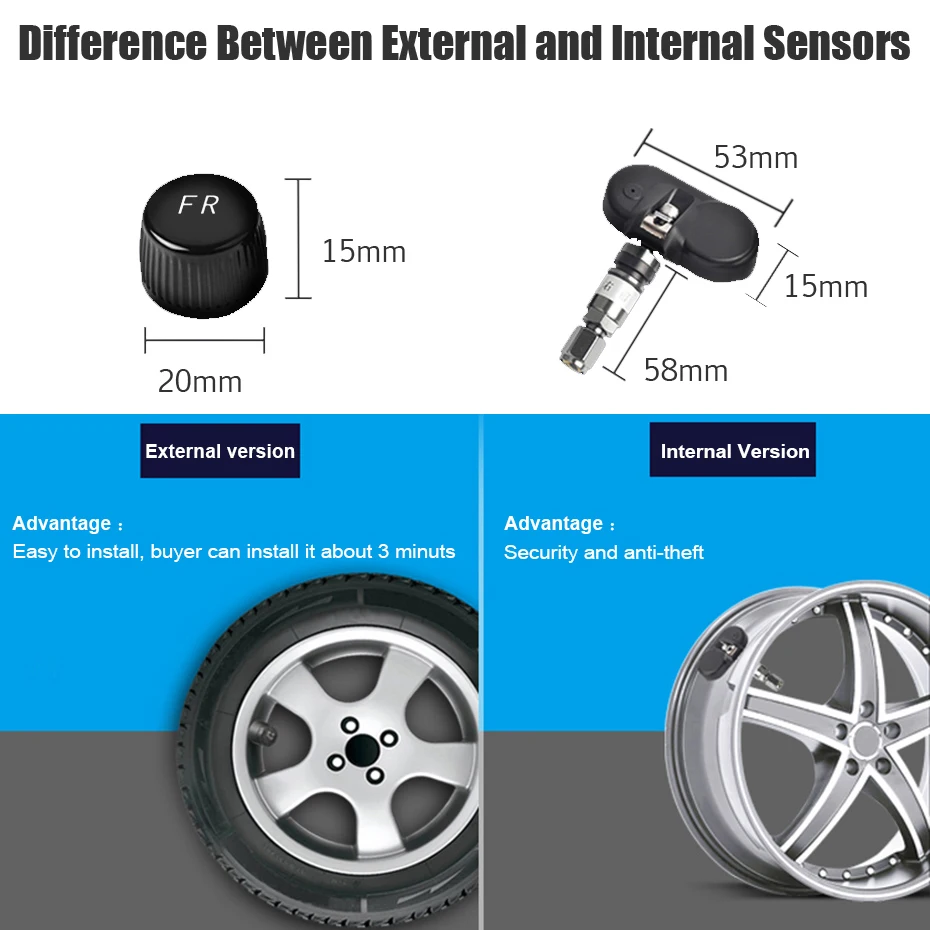 2018 Newest TPMS Tire Pressure Alarm System With 4 Sensors Solar Energy Tire Monitor Wireless Car Tire Alarm TPMS Solar Power