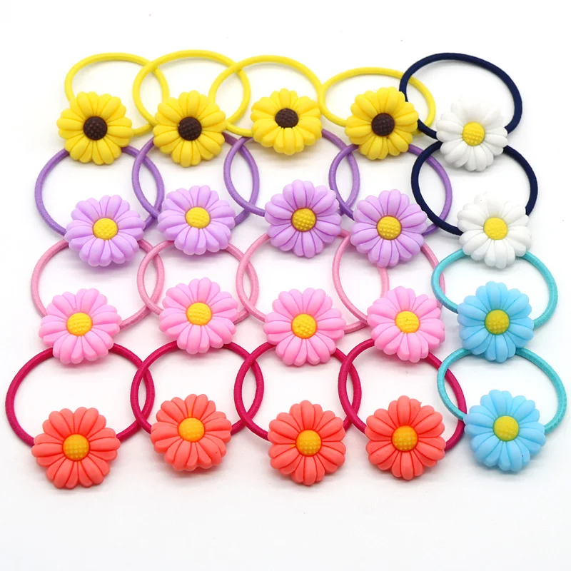 20pc/box Hello Kitty Elastic Hair Bands Unicorn Sponge Bob Storage Box Soft Plastic Cute Cartoon Hair Accessories For Kids Girls - Цвет: Chrysanthemum band