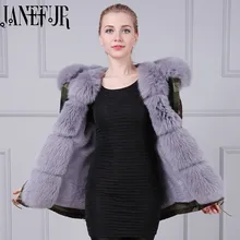 Wholesale New Arrival design short style Snake beading fox fur hood with Faux fur winter coat