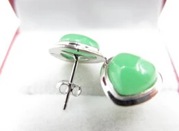 hj 00763 New Good 925 Sterling Silver Green Jade Heart Stud Earrings Style A0422 | Украшения и аксессуары