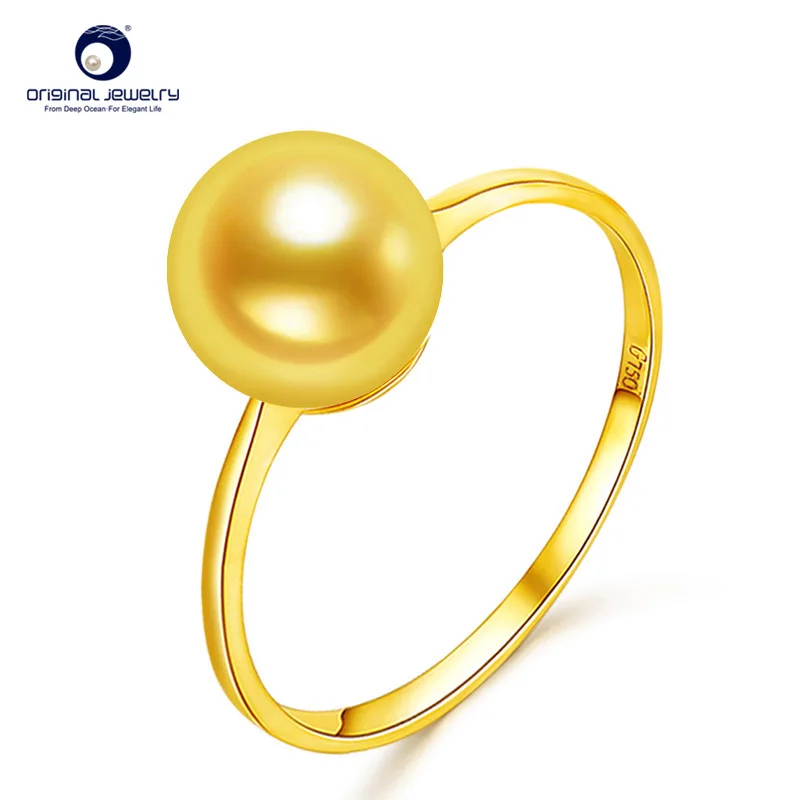 

[YS] Fine Jewelry 7-7.5mm Natural White Akoya Pearl 18K Gold Ring Simple Designed For Women Free Shipping