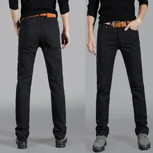 Брендовые мужские джинсы стрейч Классический прямой крой джинсы для мужчин Высокое качество хлопок рваные прямые черные джинсы плюс размер
