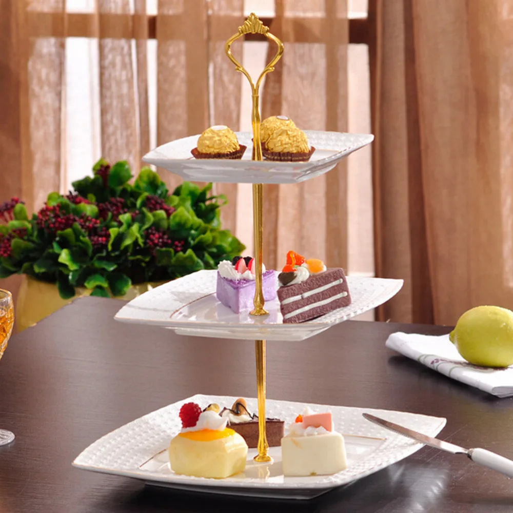 HangzhoushiJacob Elsie Soporte para platos de tarta de 2//3 niveles con mango de corona para montaje en barra de herramientas para fiestas de boda plateado