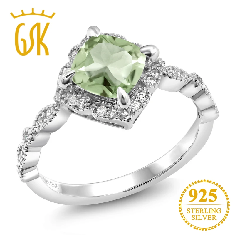 GemStoneKing 1 74 Ct подушка натуральный зеленый аметист обручальные кольца с