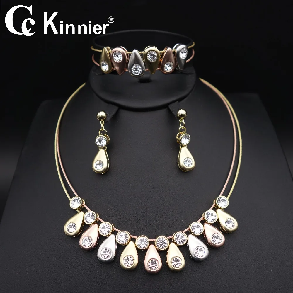 

5 years in dubai, Africa wave golden wedding flowers overflowing wedding jewelry set, high quality party three color jewelry set