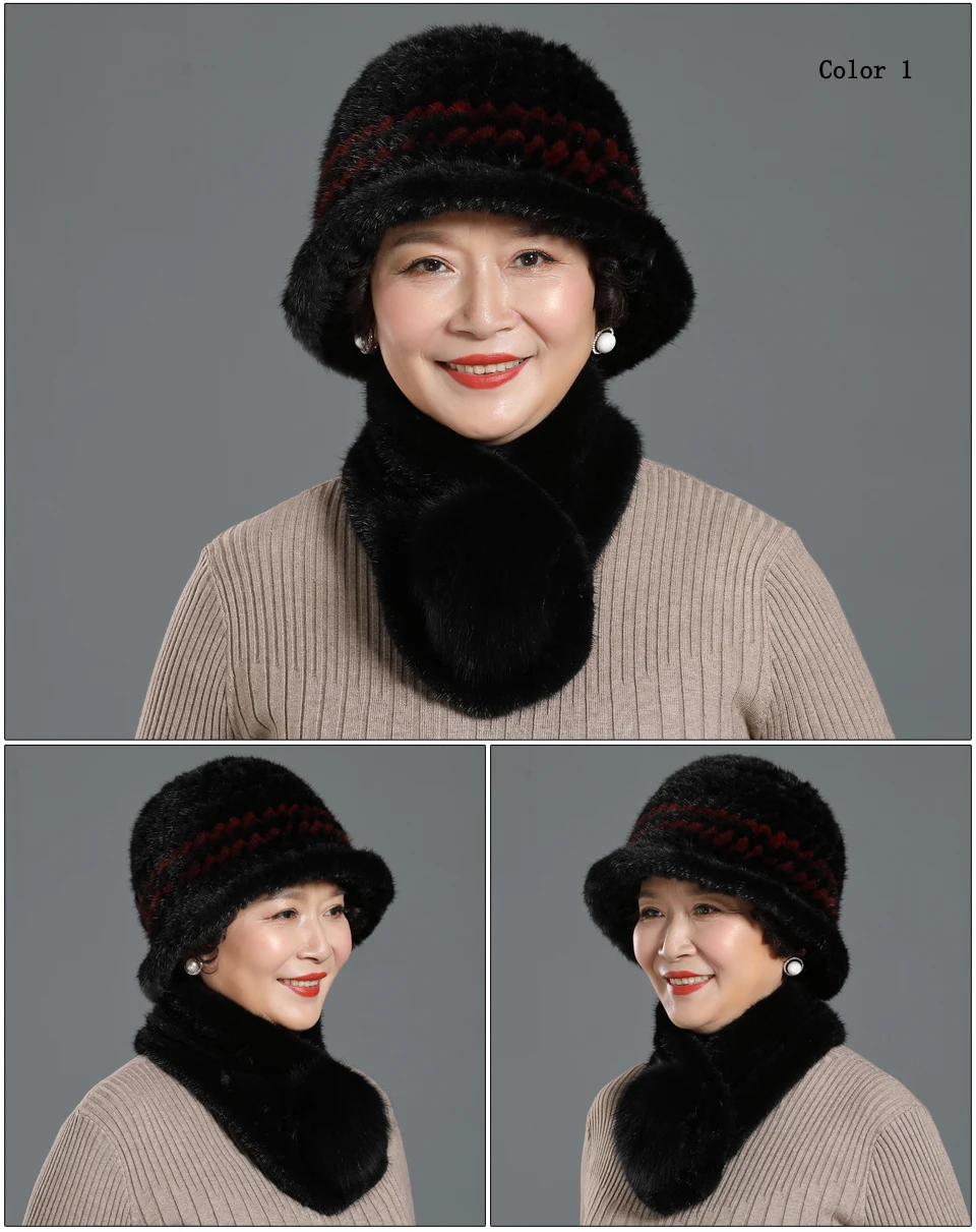 Зимняя натуральная норковая Меховая кепка с покрывалом шапки и лисий мех мяч набор шарфов вязаный женский теплый натуральный норковый мех