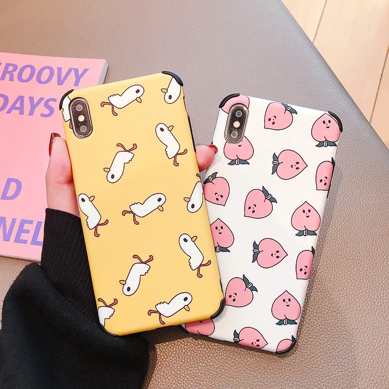 

Cute duck Phone case For iphone 6 6s 7 7Plus 8 8Plus Case Cover For iphone X XR XS MAX Soft IMD Phone Back Cover For iphone xs