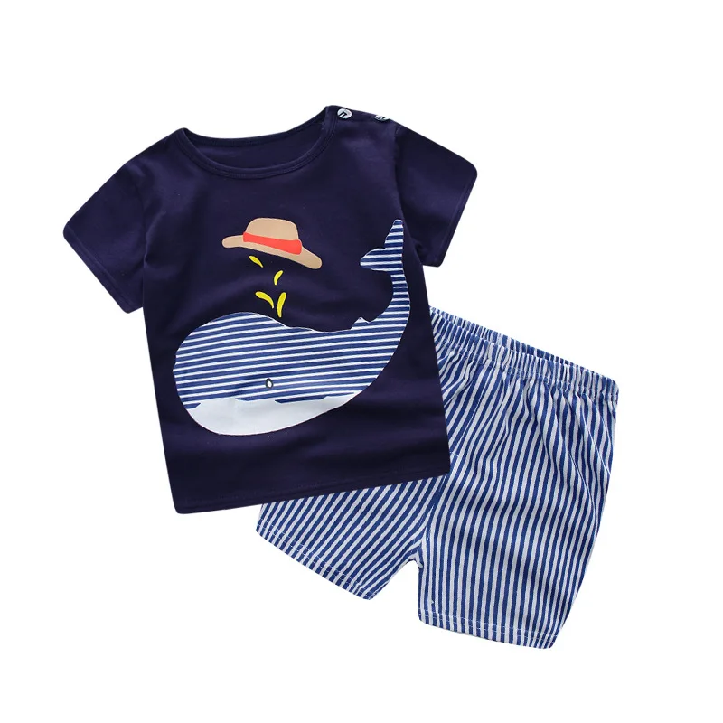 Хлопковые детские комплекты Одежда для маленьких мальчиков комплекты детской одежды летняя одежда для маленьких девочек Футболка с милым Китом+ шорты
