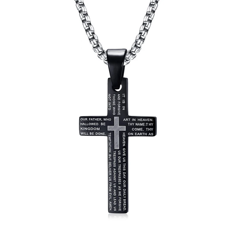 

Gold/Black/Silver Titanium Steel Bible Verse Cross Pendants Necklaces for Men Christian Church Prayer Jewelry Gift