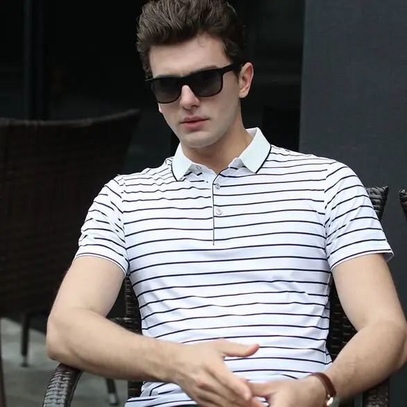 Бесплатная доставка muaone новый полосатый polo рубашка мужчины марка одежды кнопка