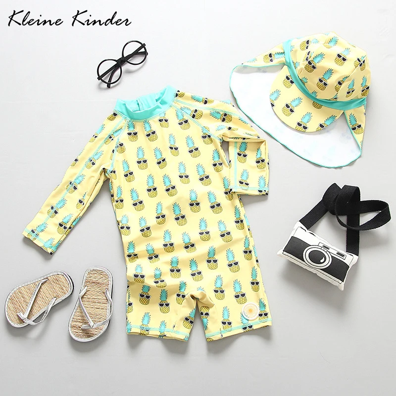 

baby swimwear yellow pineapple print long sleeves children‘s swimsuit clothes children bath for boys kids swimming bathing suit