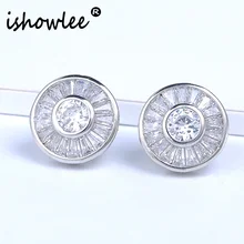 Isholee элегантные круглые Роскошные сережки-гвоздики с кристаллами корейские натуральные камни серебряные серьги для женщин подарок Свадебные ювелирные изделия esp38
