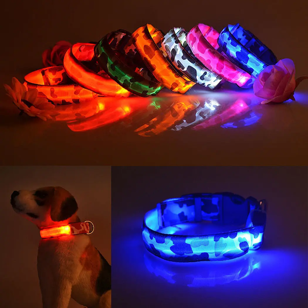 

LED Pet Dog Collar Camo Print LED Night Safety Light Glow Luminous Flashing Lights Neck Collar For Small Meidum Large Dogs Cats