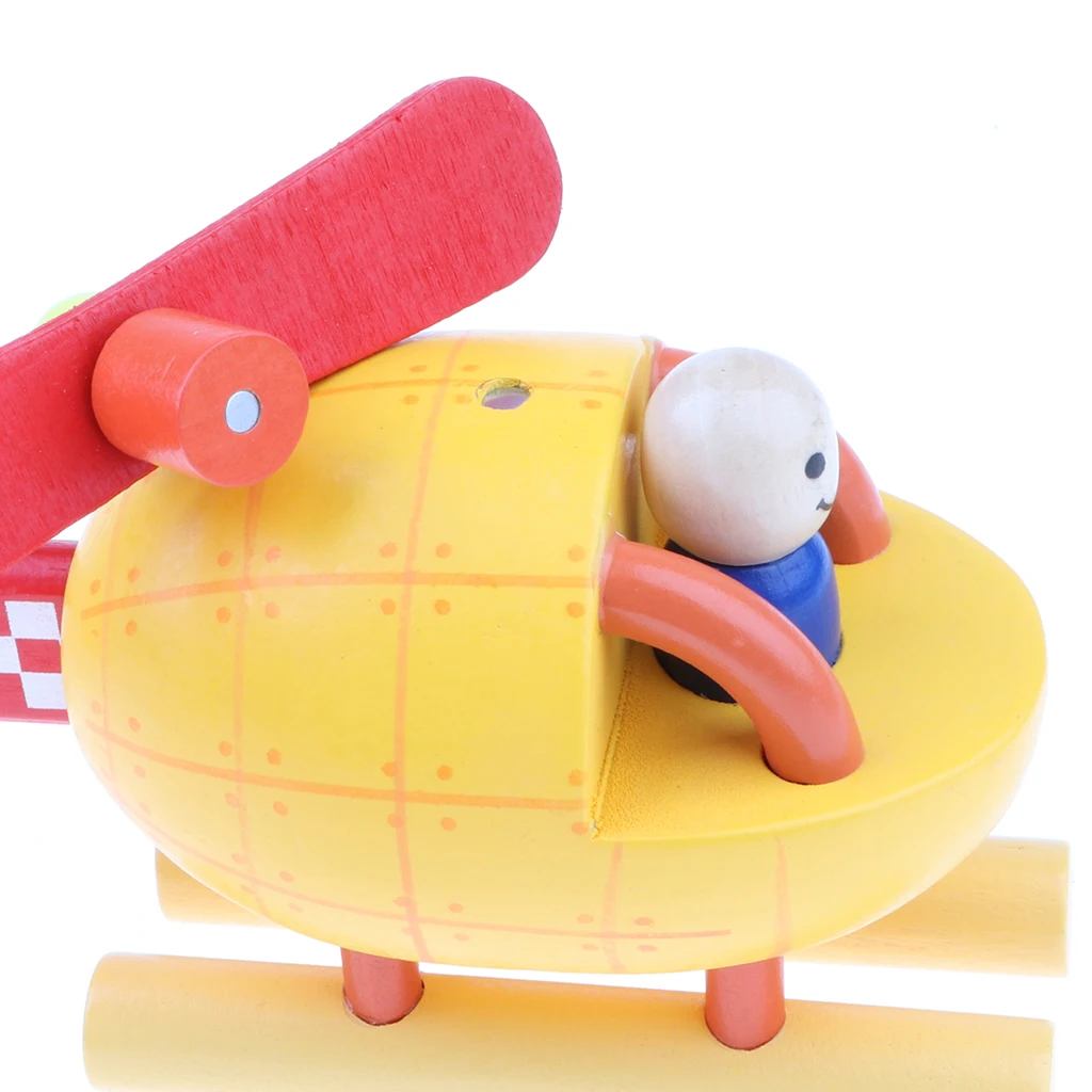 Kids Birthday Xmas Gift Toy Home Decor Kids Wooden Aircraft Toy Magnetic Yellow Helicopter Model