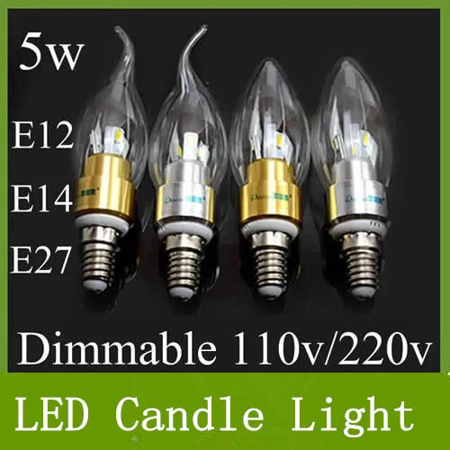 

Free Shipping High power 5W 400lm Dimmable Led candle Bulb E14 E12 E27 85-265V LED chandelier led light lamp lighting spotlight