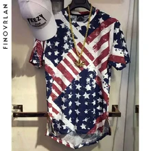 Футболка в стиле хип-хоп, стильная, поврежденная, с дырками, летняя, мужская, удлиненная, удлиненная, с флагом, с подкладкой, двойная молния, футболка