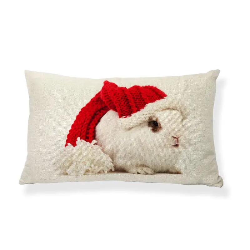 

30x50cm Merry Christmas Cushion Cover Cute Rabbit Dog Cat Home Bedroom Sofa Decor Linen Print Lumbar Pillow Case Holiday Gift