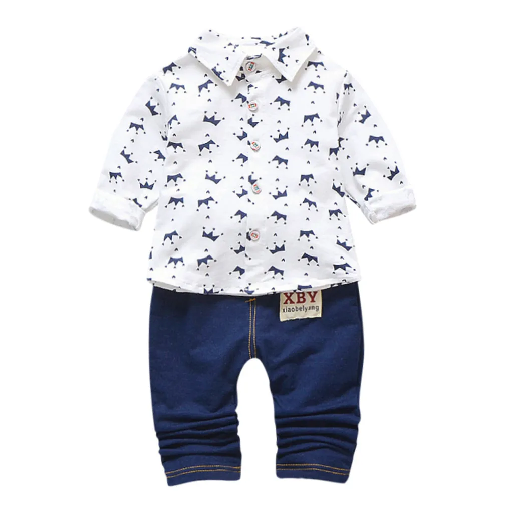 

SAGACE 2PCs Long Sleeve Baby Boy Sets Clothes Boy Crown Print Top + Long Jeans 2019 Autumn New Arrived Korean Set Boy Kids