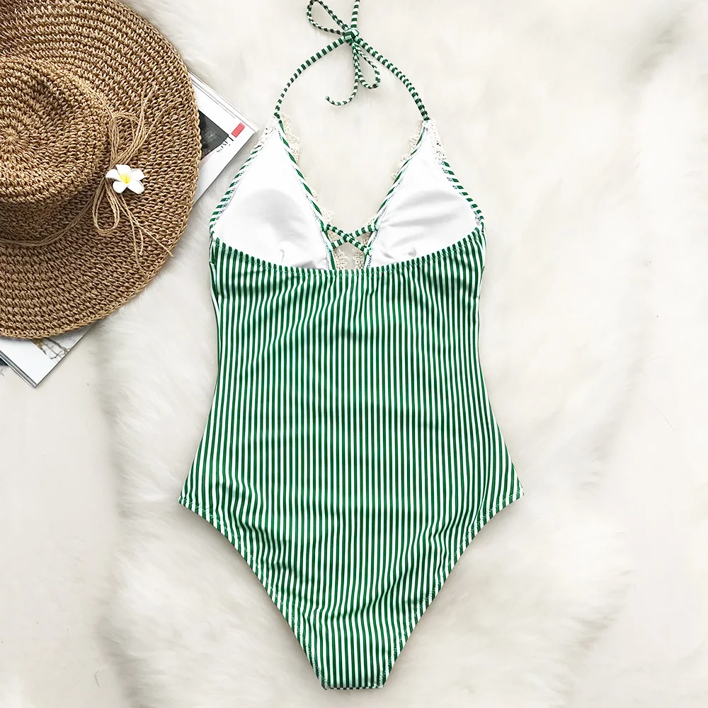 Billig CUPSHE Wünschen Sie Gut Spitze einteiliges Badeanzug Ausschnitt Tiefem v ausschnitt Sexy Body Monokini 2020 Damen Strand Bade anzug Bademode