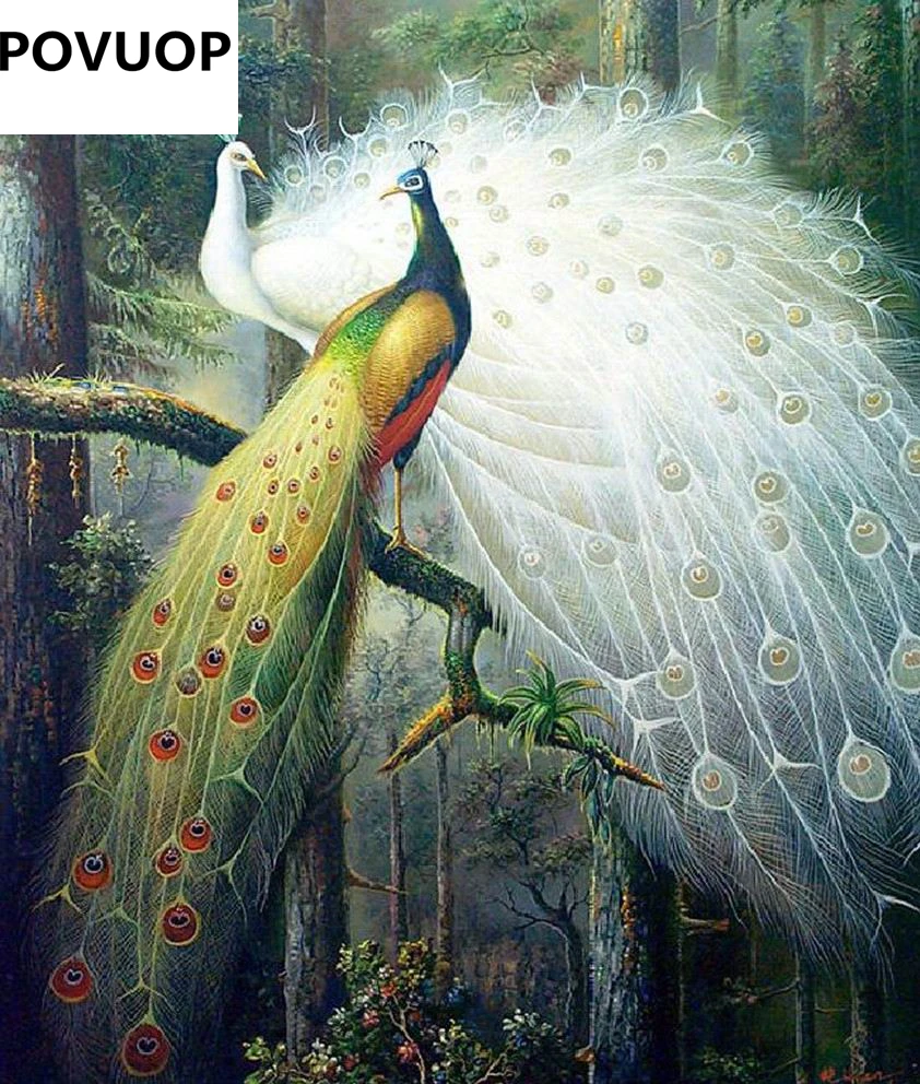 POVUOP Mona lisa вышивка крестиком с принтом павлина для любителей насыщенных шелковых