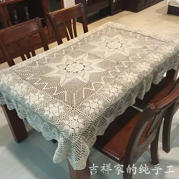 

Auspicious pure hand crochet hollowed-out table cloth pure cotton table cloth European type pastoral table cover cloth / white