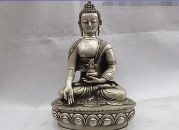 

USPS to USA S3278 13.5 Buddhism temple White Copper Silver Sakyamuni Tathagata Rulai Buddha Statue (B0328)