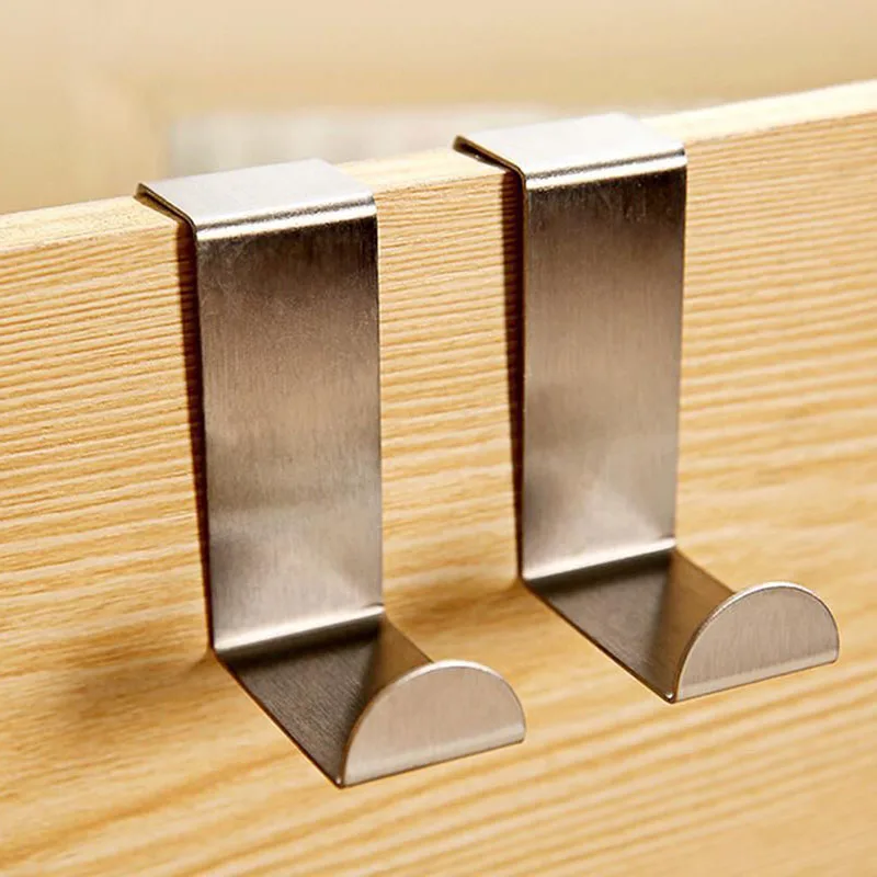 2pcs Set Stainless Steel Robe Hooks Kitchen Bathroom Cabinet Wall