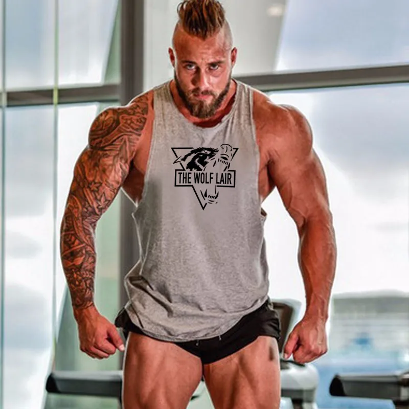 

2019 Mens Animals Bodybuilding Fitness Stringer Fish Men Tank Top Golds Gorilla Wear Vest Undershirt Tank Tops