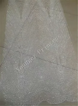 

New design glitter mesh glued YG-111 african lace fabric glued glitter sequins French tulle lace fabric