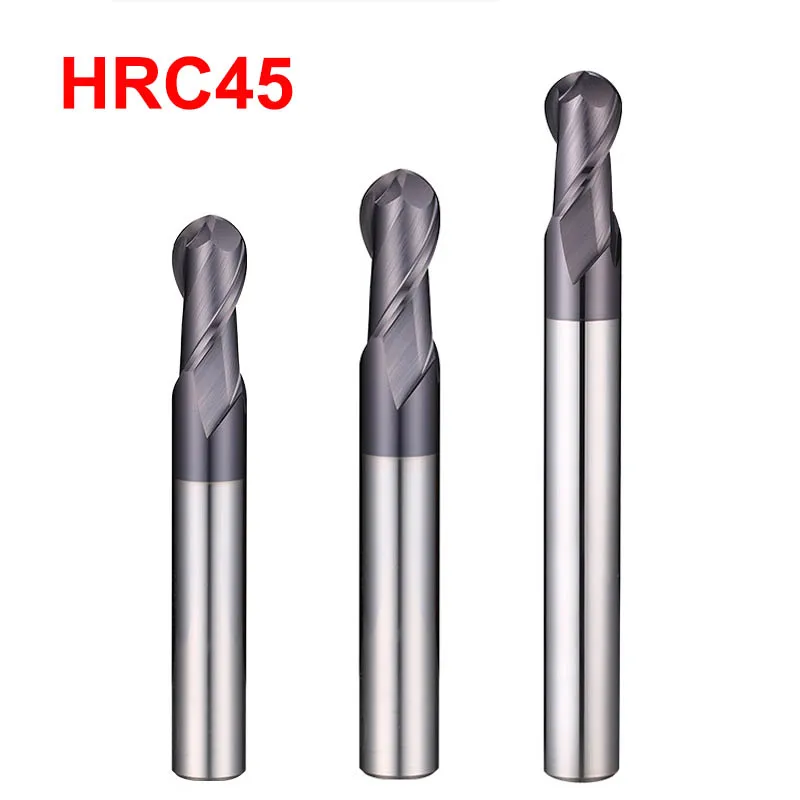 

2 Flute HRC45 Degrees Tungsten Carbide Steel Ball Nose End Mills Tools Cemented Round Corner CNC Milling Cutter for Metal