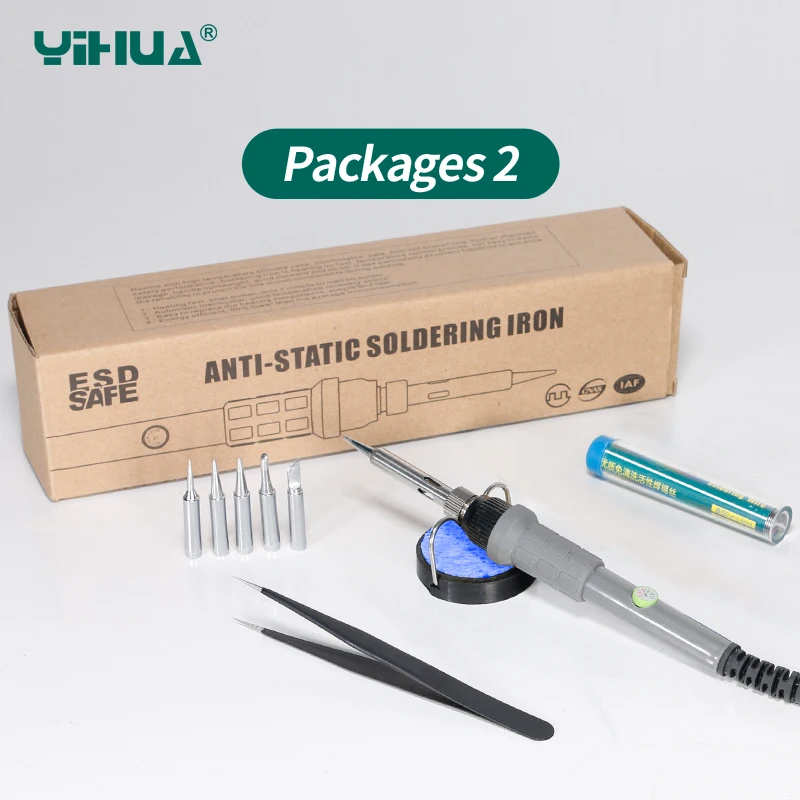 YIHUA 947-II  adjustable soldering iron  with 5 colors optional+portable screwdriver+solder wire+tips+mini soldering iron holder