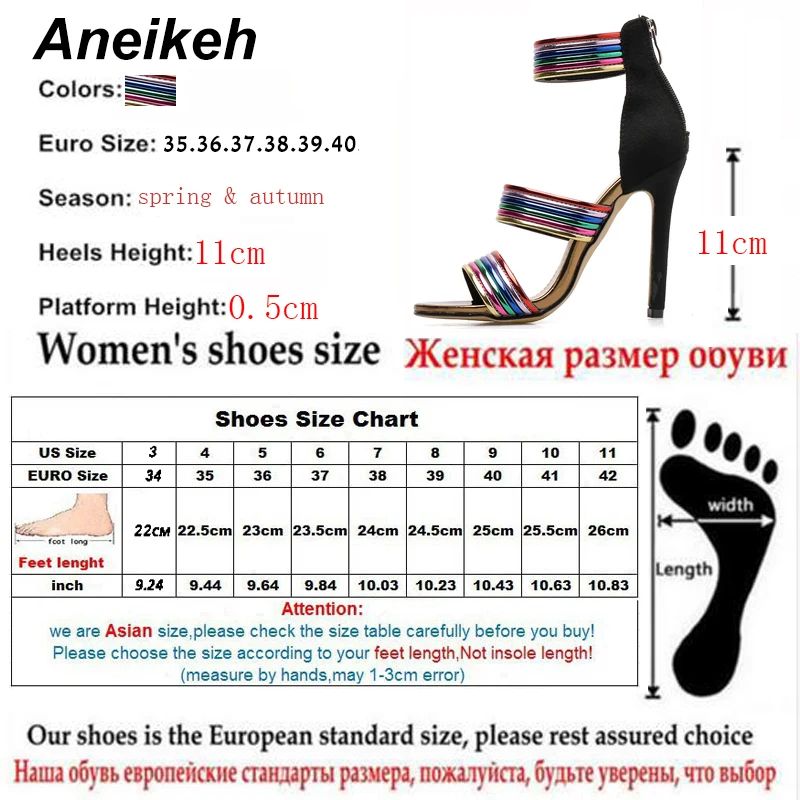 Aneikeh/ г. разноцветные босоножки на высоком каблуке новые модные пикантные женские босоножки на высоком тонком каблуке с острым носком на молнии
