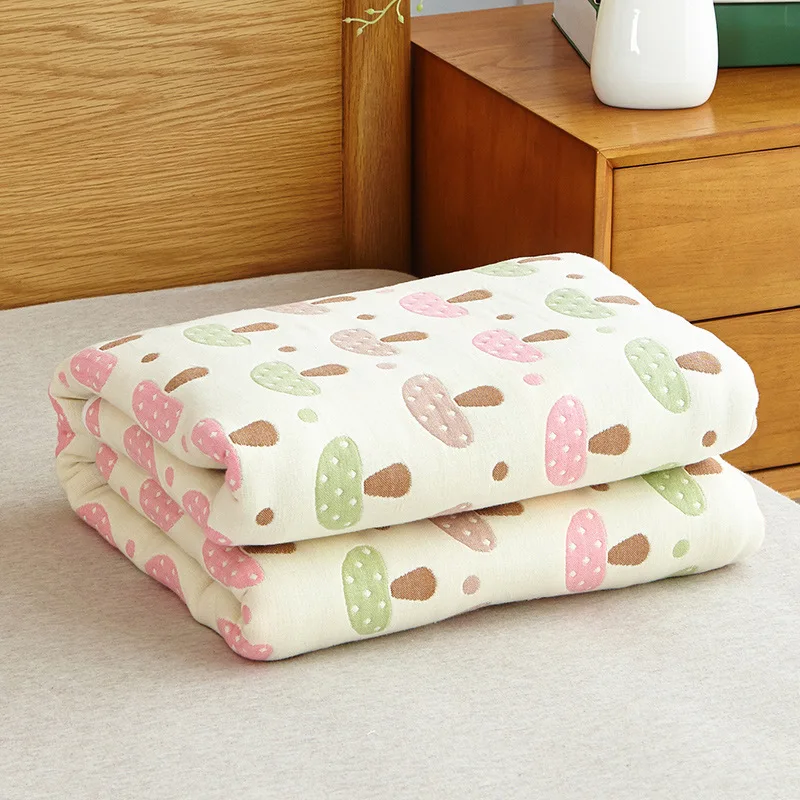 Детские одеяла для новорожденных Муслин Хлопок 6 слоев Толстая пеленка дети хлопчатобумажное одеяльце Детские обложки постельные принадлежности Детская ванна 90*100 см - Цвет: MUSHROOM