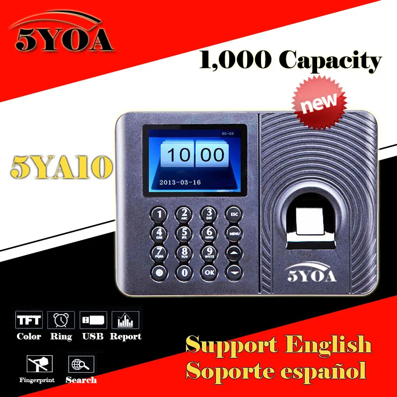 

Biometric Fingerprint Time Attendance System Clock Recorder Employee Electronic English Spanish Portuguese Reader Machine