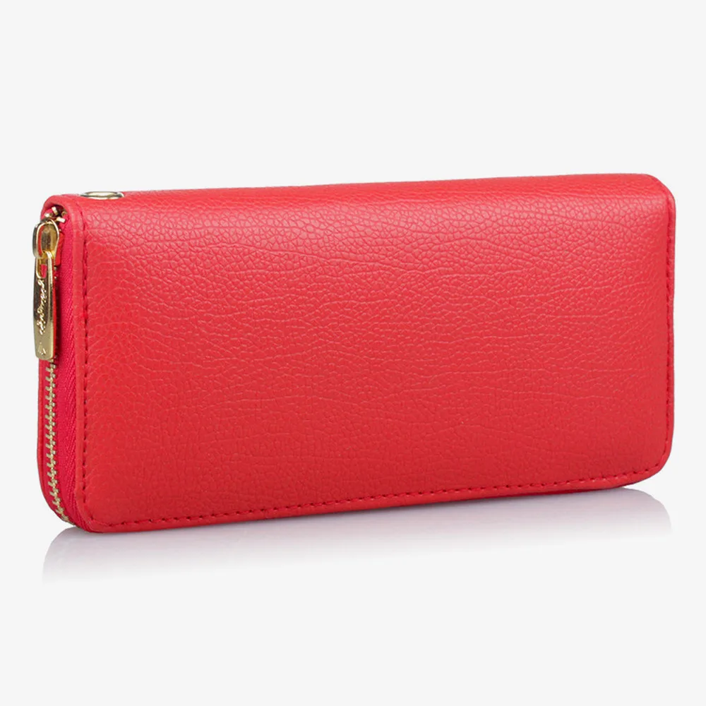 Качественный модный кожаный кошелек для женщин, женский кошелек, кошелек с рисунком личи, дорожная сумка для монет, кошелек, держатель для телефона, сумка-тоут - Цвет: Red