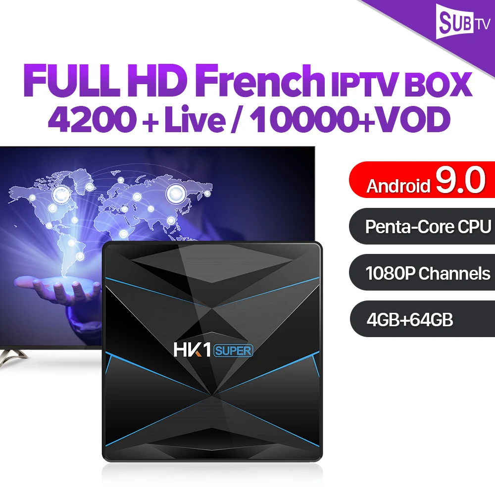 

Smart SUBTV IPTV Spain Android 9.0 box HK1SUPER IPTV 1 Year Code 4G 64G BT 4.0 IPTV Subscription Italy Portugal Germany IP TV