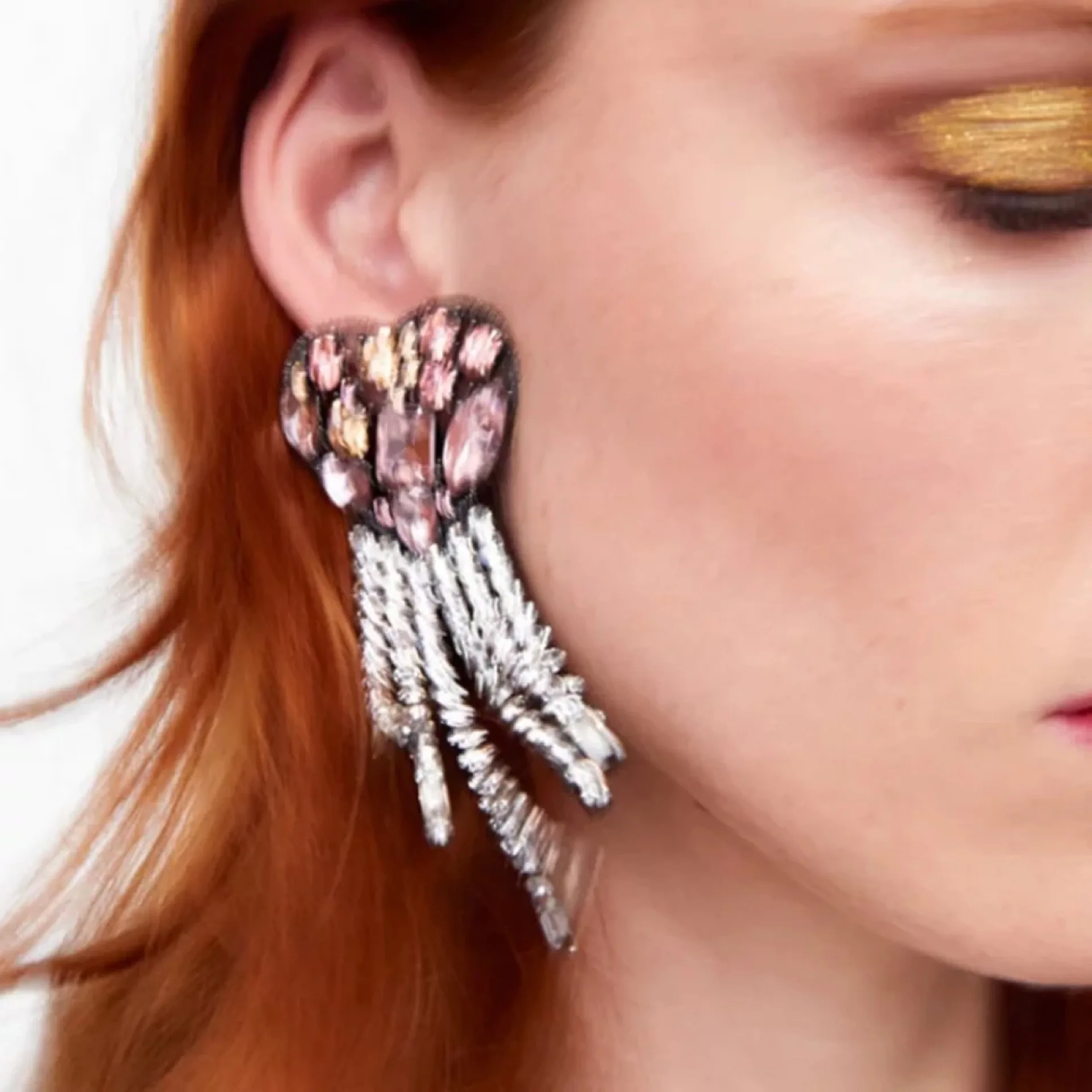 

New Pink Crystal With Rhinestone Chain Dangle Earrings for Women Fashion Jewelry Trendy Brand Collection Earrings Accessories