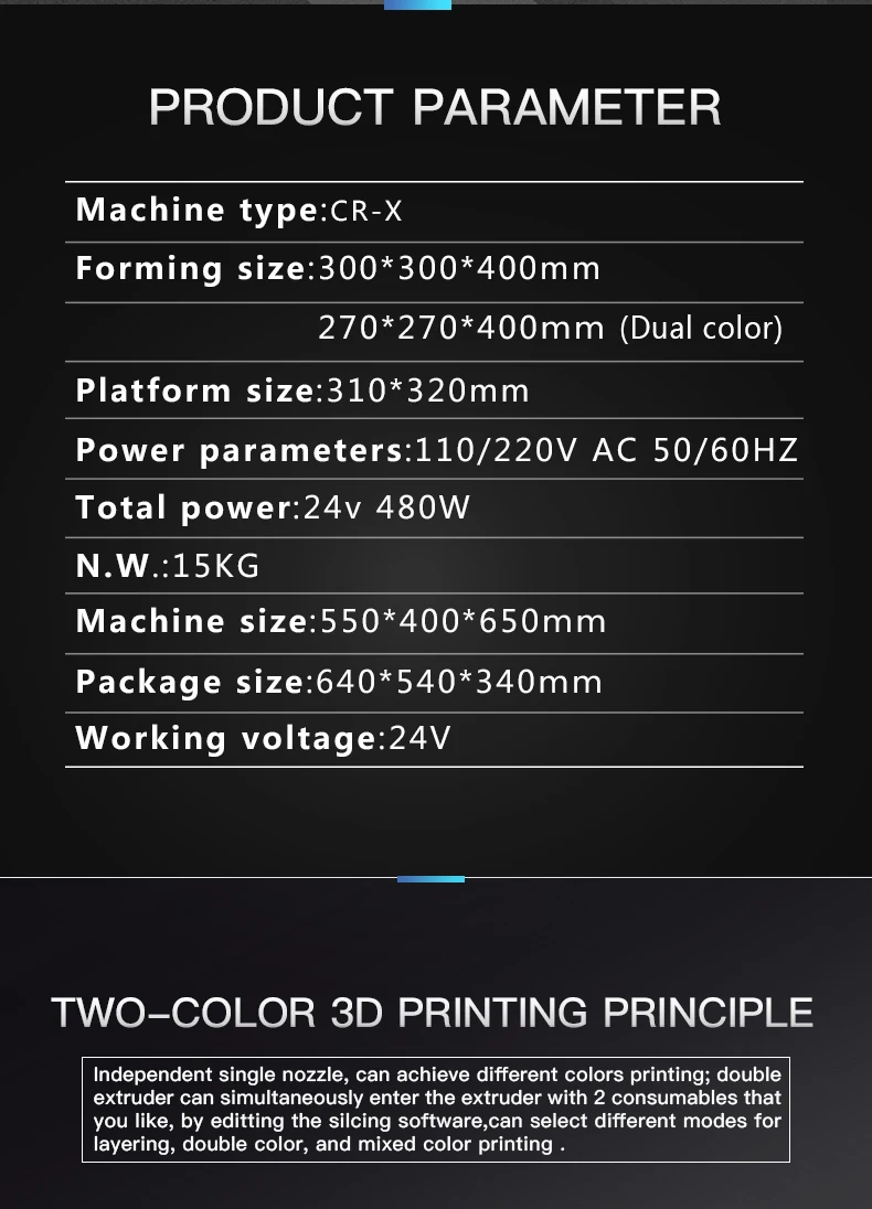 Creality 3D CR-X 3d принтер двойной цвет дополнительно DIY комплект 4,3 дюймов сенсорный экран большой размер печати двойной вентилятор охлаждения