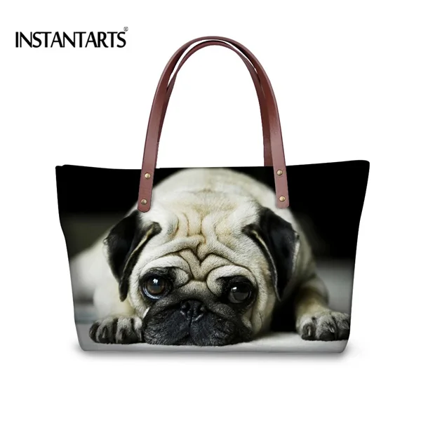 6150AL Instantarts Милые 3D с животным принтом Для женщин Сумки для дам торговых мопса Tote Сумки Брендовая Дизайнерская обувь Модный Топ ручкой - Цвет: 6150AL