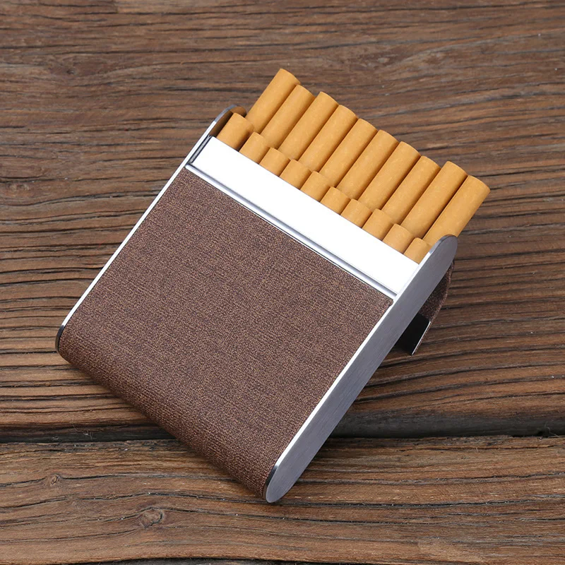  20pcs Cigarette High-grade Pu Leather Metal Cigarette Caseanti-squeeze Thin Cigarette Box