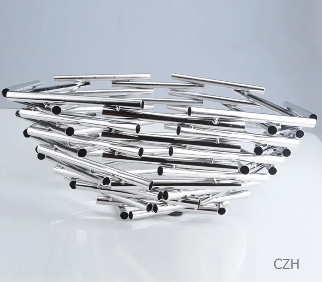 Креативная тарелка из нержавеющей стали для фруктов декоративная металлическая Геометрическая корзина для сервировки посуда и подставка для хранения столовых приборов Орнамент Ремесло