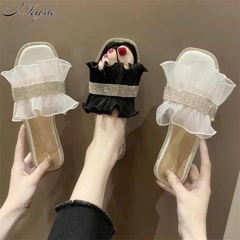 

Mhysa 2019 New Ruffles Slippers Flats Summer Slides Platform Shoes Woman Comfortable Slip On Outside Casual Women Shoes T712