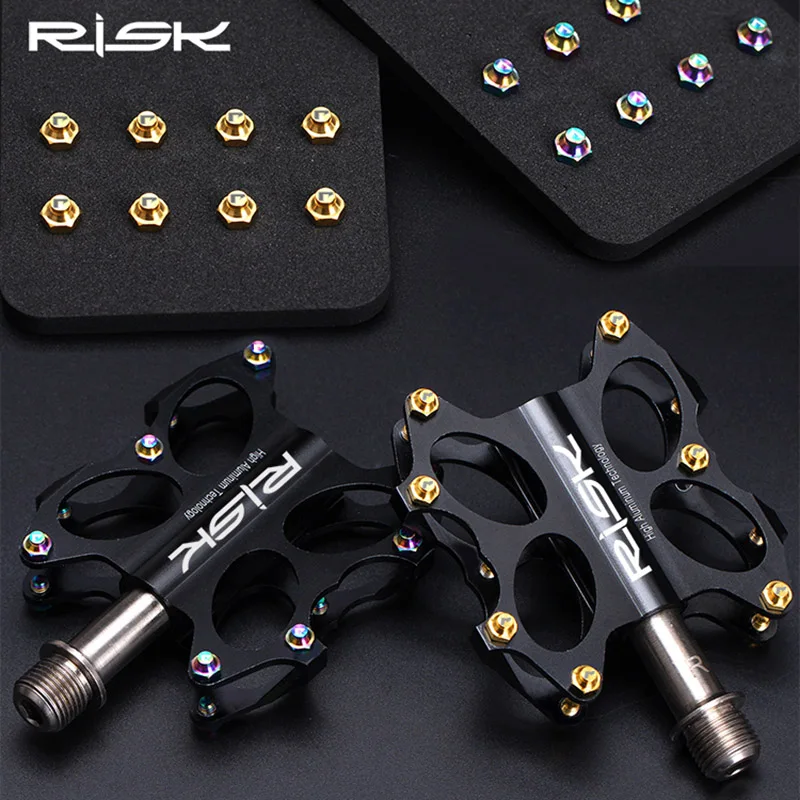 

RISK 8pcs M4*5mm Titanium Alloy Bicycle Pedals Anti-slip Bolts TC4 MTB Bike XC Cross Country Cycling Anti-skip Screws for Pedal