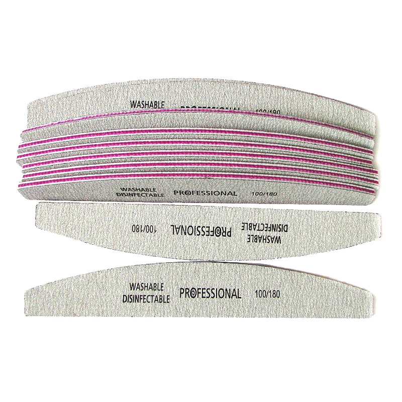 100 Pcs Wholesale Professional Grey Moon Design 100/180 Gift Nail File Buffing Sandpaper Slim Sanding Sandpaper Nail Art Tool