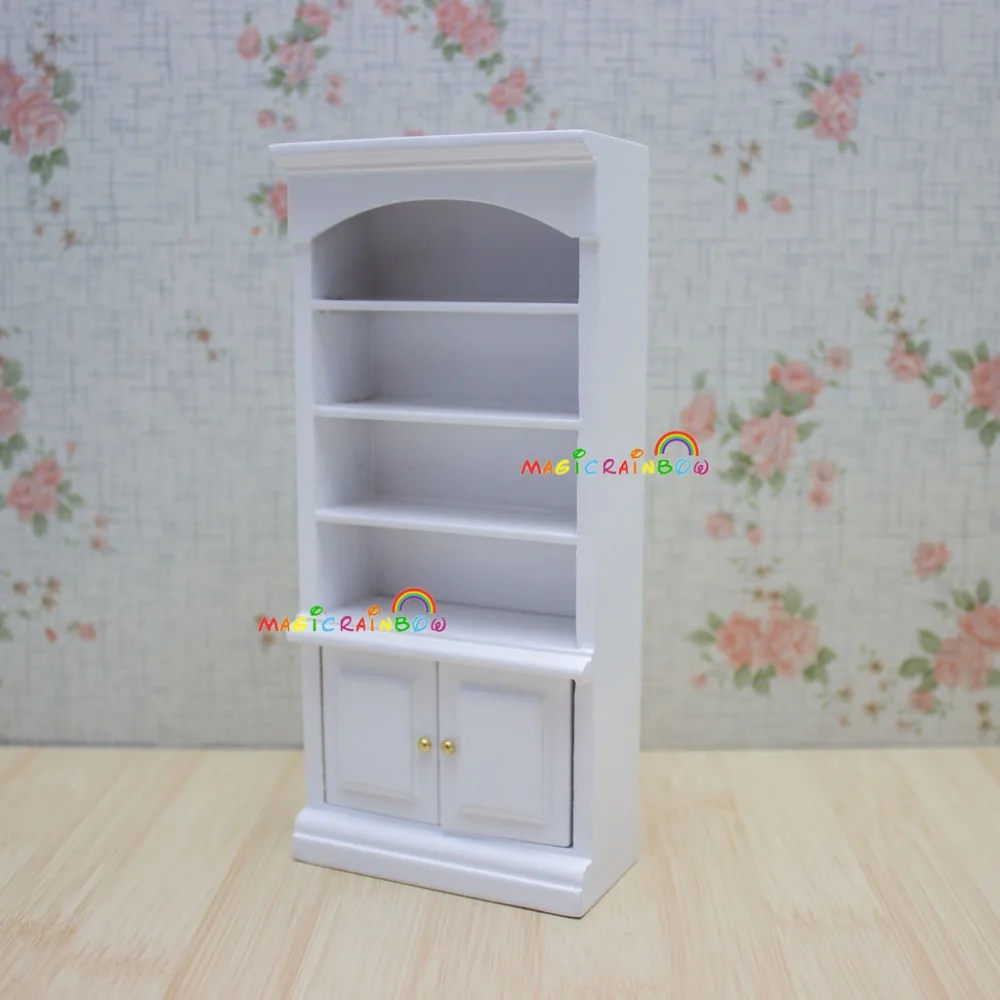 دمى منزل الأثاث الأبيض رف خزانة الكتب مجلس الوزراء دولاب الخشب دمية مصغرة 1:12
